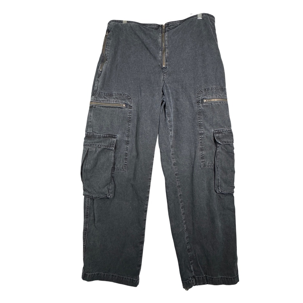 Madewell Low Slung Baggy Cargo Jeans Women 31 Washed Black Denim Hemp Blend‎